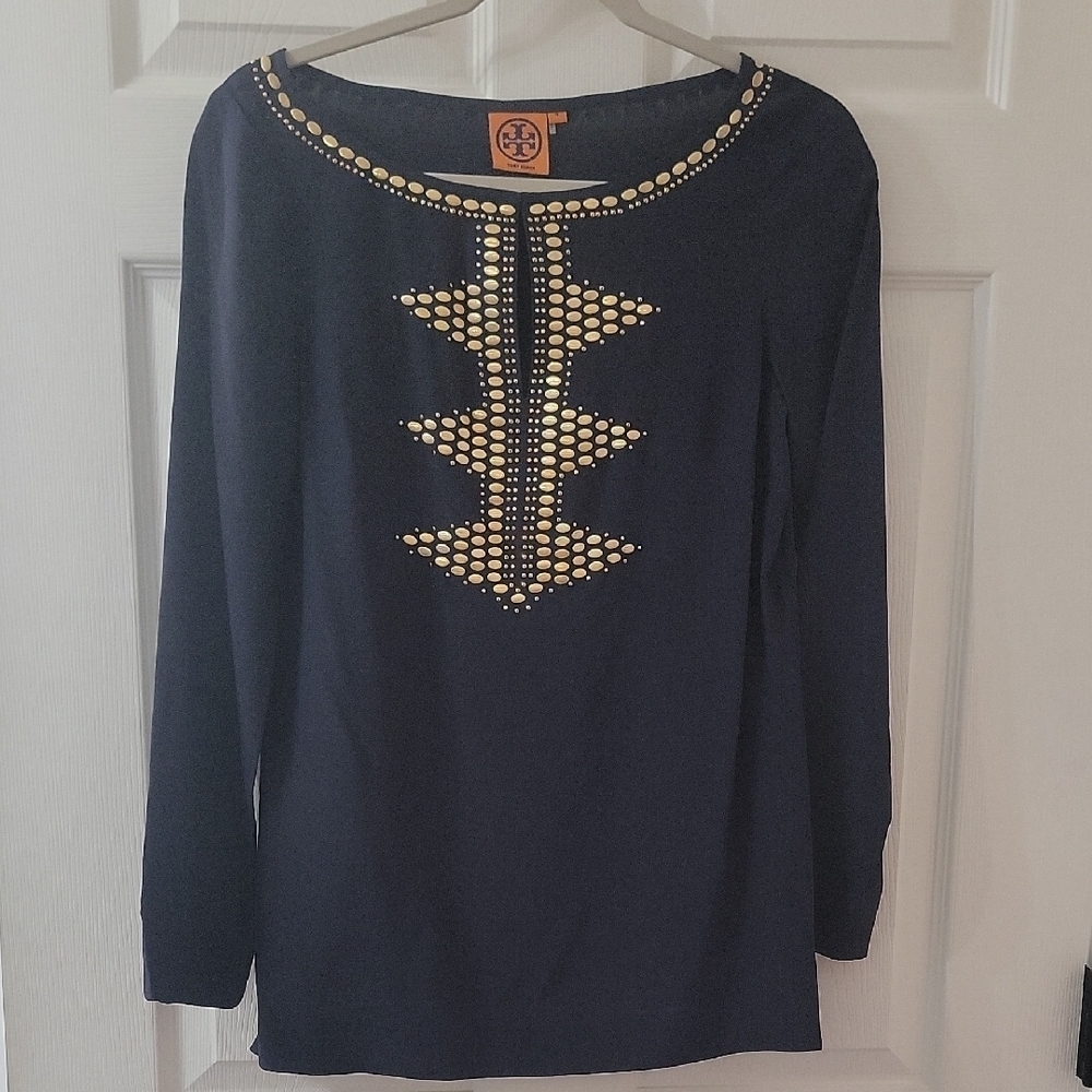 Tory Burch Navy and Gold Women's Top